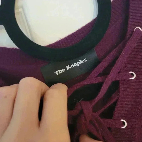 The Kooples Cashmere Wool Lace Up Sweater Berry Wine Pullover - Picture 3 of 4